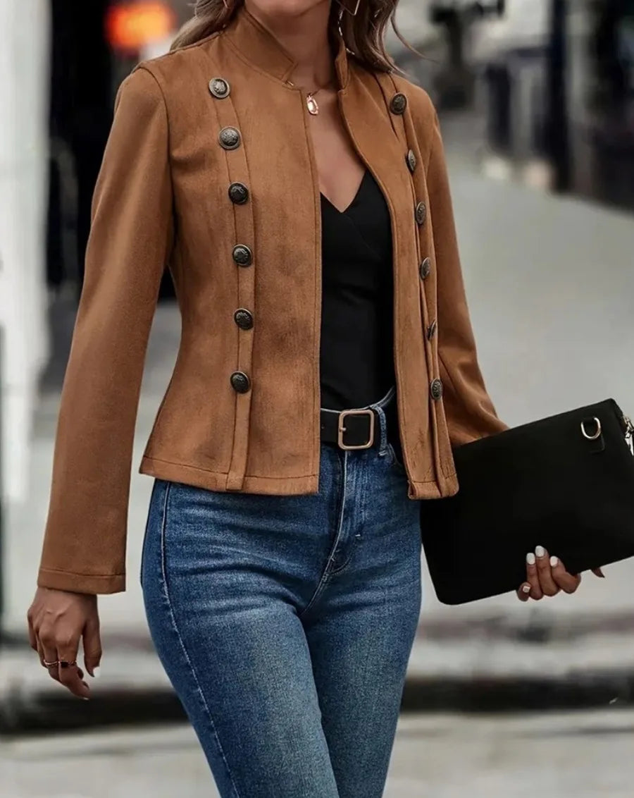 Women's Faux Suede Jacket™ Open Front Double-Breasted Buttons Casual Outerwear