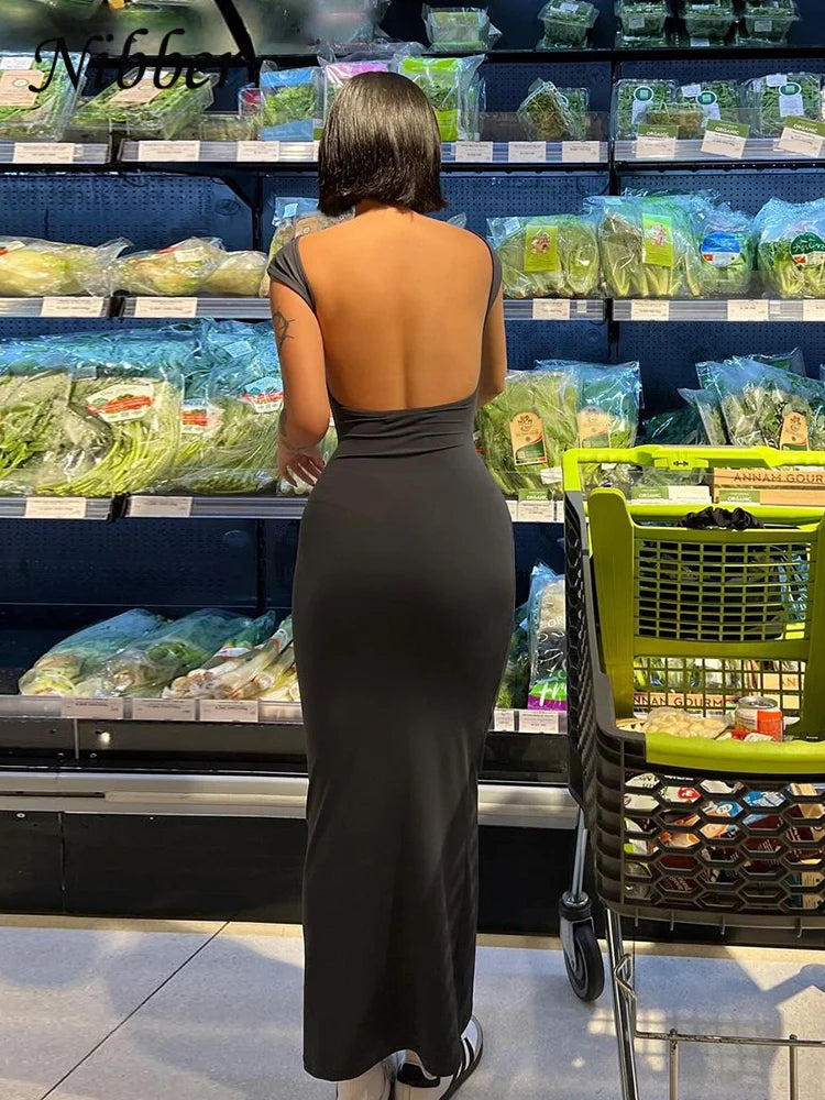 Women Backless Dress™ Elegant Elastic Slim Short Sleeve Long dresses