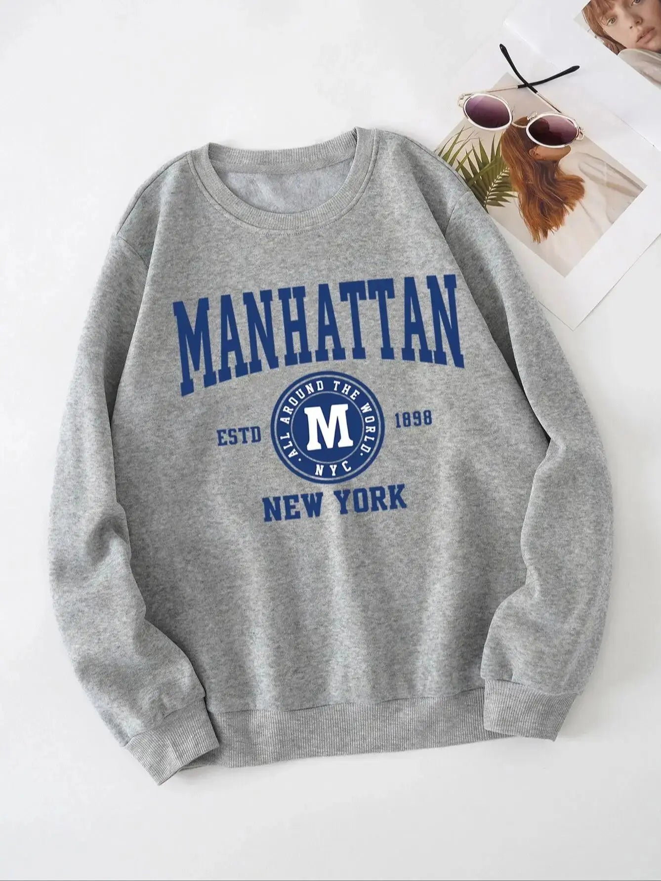 Women's Print Thermal Lined Pullover™ Crew Neck Loose Long Sleeve Plus Velvet Sweatshirt