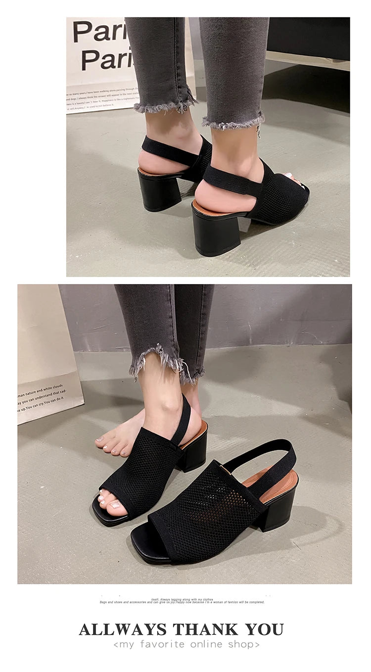 Women's Sandals™ Knitted Breathable Block Heel Sandals