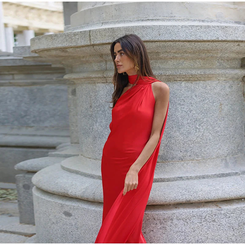 Women's Solid Ribbon Halter Dress™ Off Shoulder Sleeveless Backless Slim Maxi Dresses