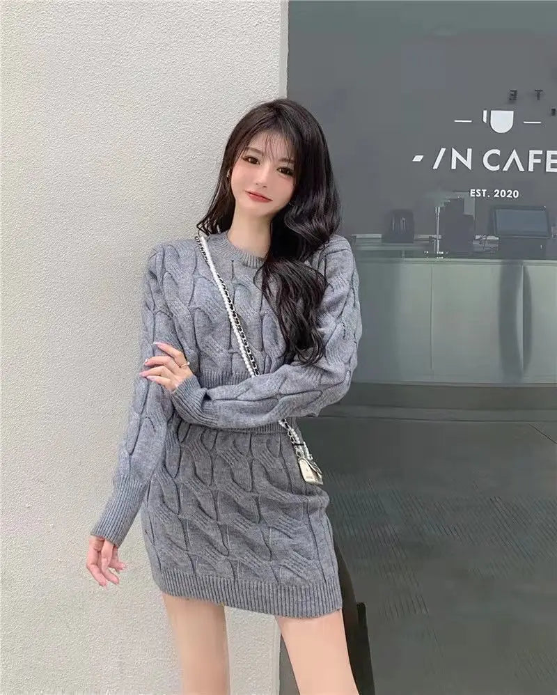 Women's Two Piece of Pullover™ Autumn/Winter Knitted Short Sweater and Skirt