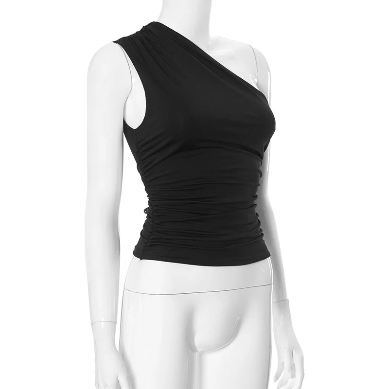 Women's One Shoulder Backless Shrink Tank Top™ Tight Sexy Sleeveless Neckless Slim T-Shirt