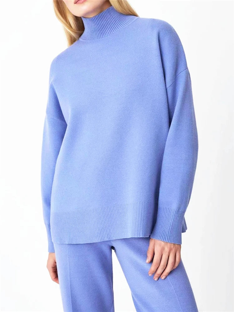 Women Tracksuit™ Knitted Turtleneck Sweater and Straight Jogging Pants Suits