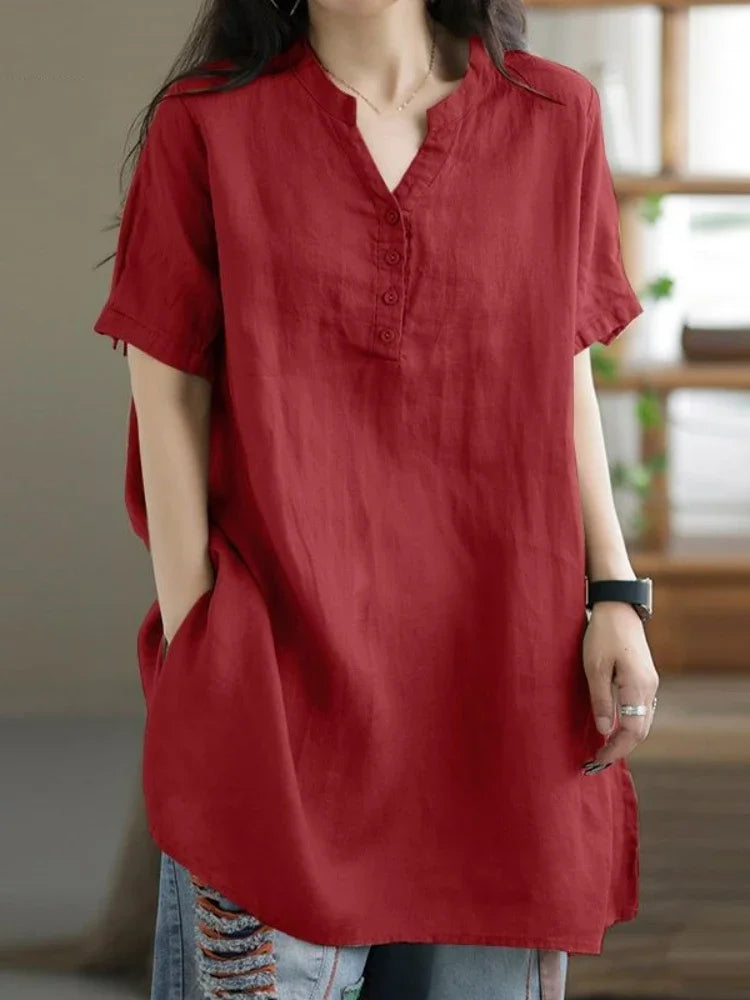 Women's Cotton and Hemp Shirt™ Commuting Style Casual Half Open Short Sleeve Shirt