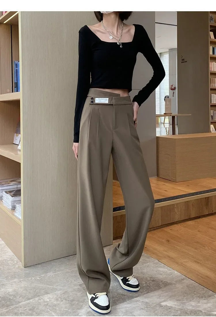 Women's High-Waisted Draped Bell Bottom Trousers™ Loose-Fit Floor-Length Straight-Leg Pants