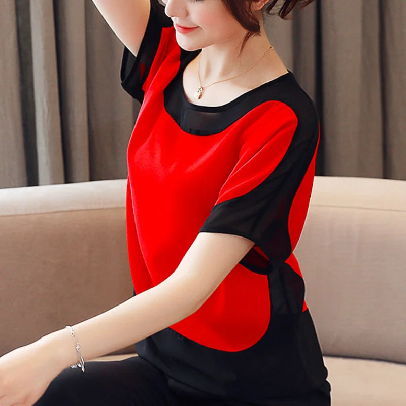 Women's Summer T-Shirt™ Loose Solid Short O-Neck Batwing Sleeve Blouses Shirt