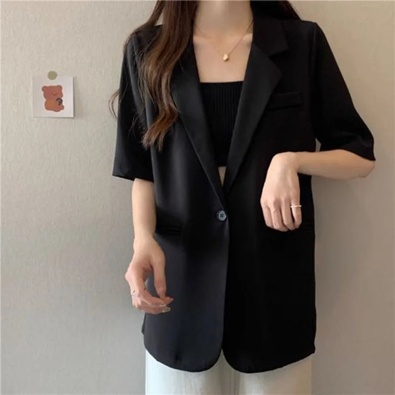 Women's Short-sleeved Blazer Jacket™ Single Button Notched Collar Outwear