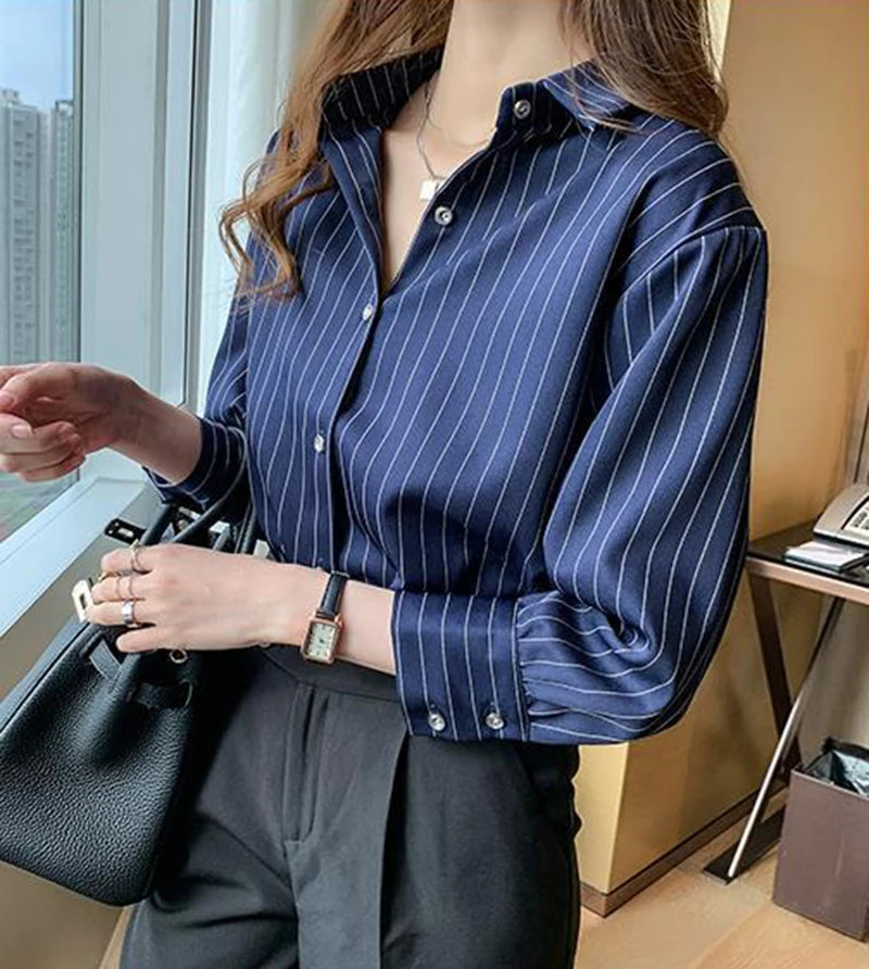 Women's Striped Shirt™ Y2K Summer Vintage Chic Loose Long Sleeve Office Ladies Shirt