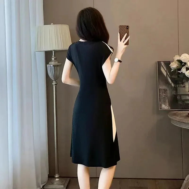 Women's Elegant Slimming Dress™ Black White Contrast Casual Dress