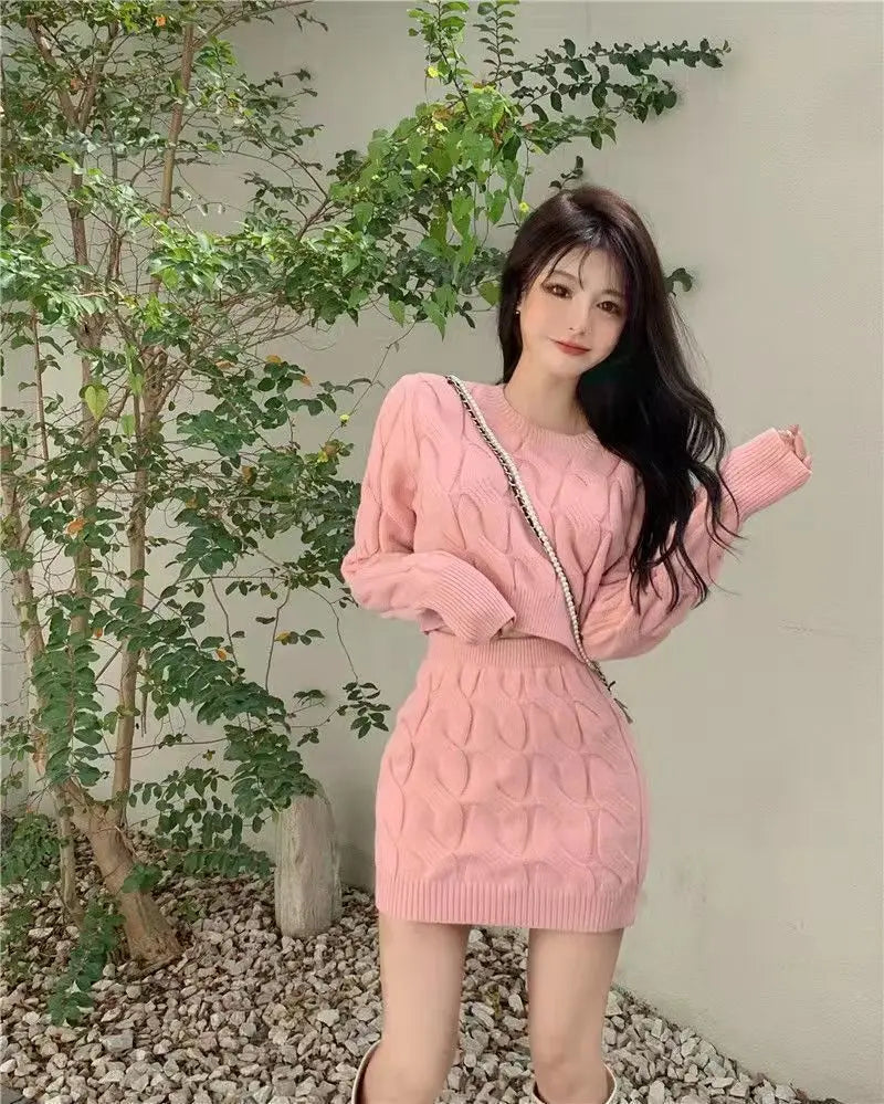 Women's Two Piece of Pullover™ Autumn/Winter Knitted Short Sweater and Skirt
