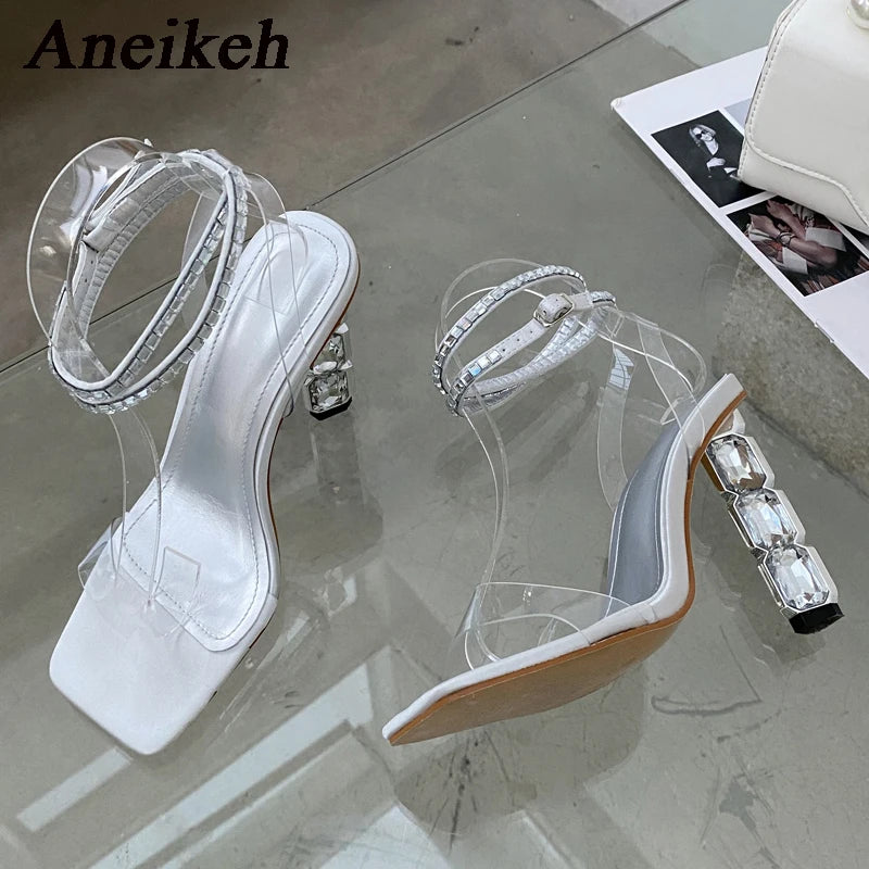 Women's Sparkly Stacked Crystal Heel Sandals™ Thin Embellished Ankle Straps High Heels