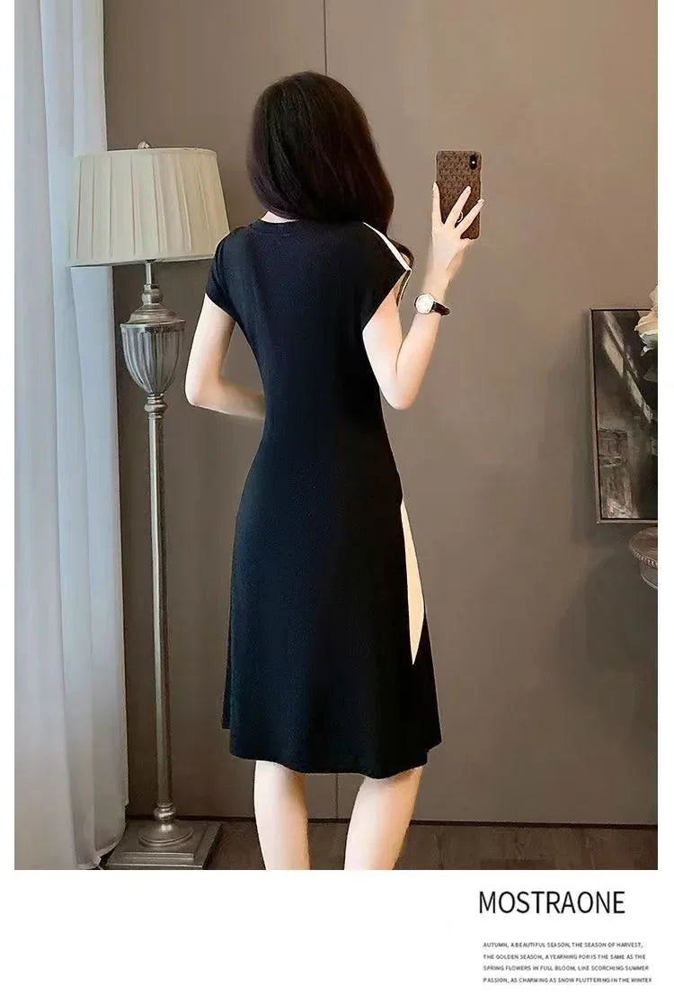 Women's Elegant Slimming Dress™ Black White Contrast Casual Dress