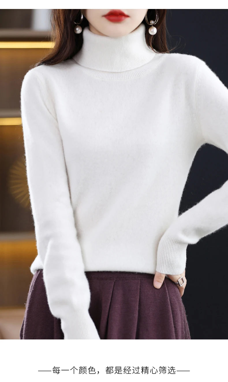 Merino Wool Cashmere Sweater™ Women Knitted Sweater Turtleneck Long Sleeve Pullovers
