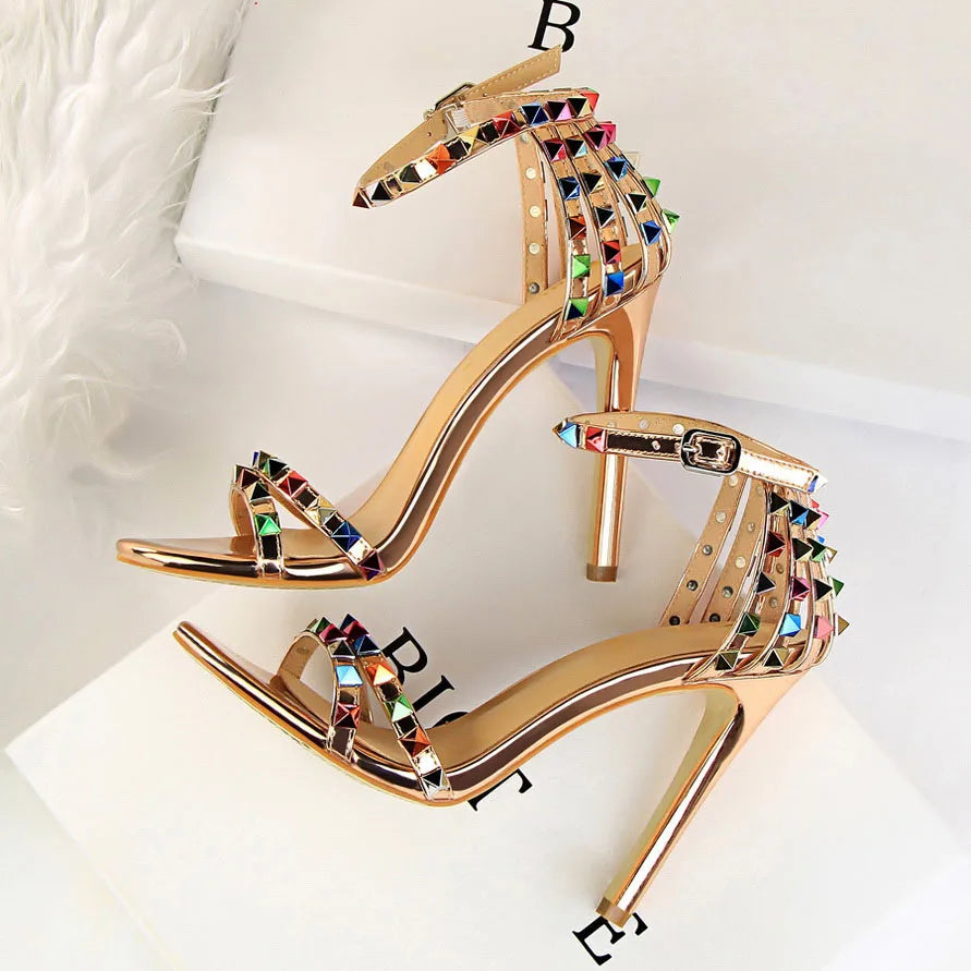 Women High Heels Rivets Studded Sandals™ Stiletto Gladiator Pumps Open Toe Luxury Sandals
