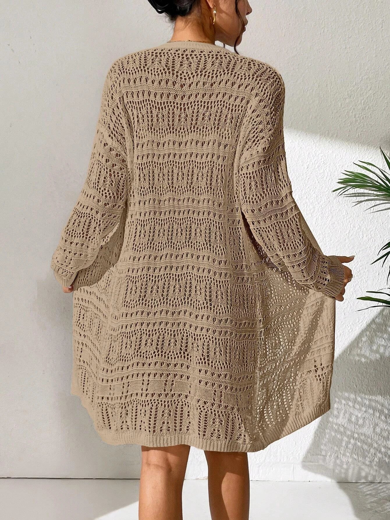 Women's solid color knitted cardigan sweater™ loose fitting fashion mid length cardigan