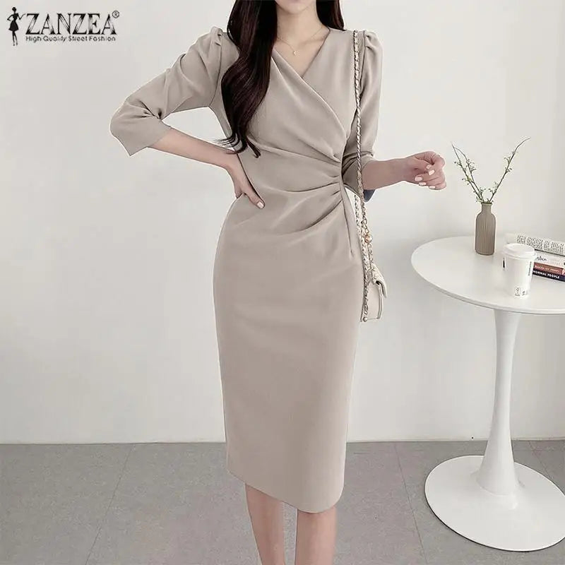 Women's ZANZEA Long Dress™ Solid Color Knee Length Bodycon Sundress