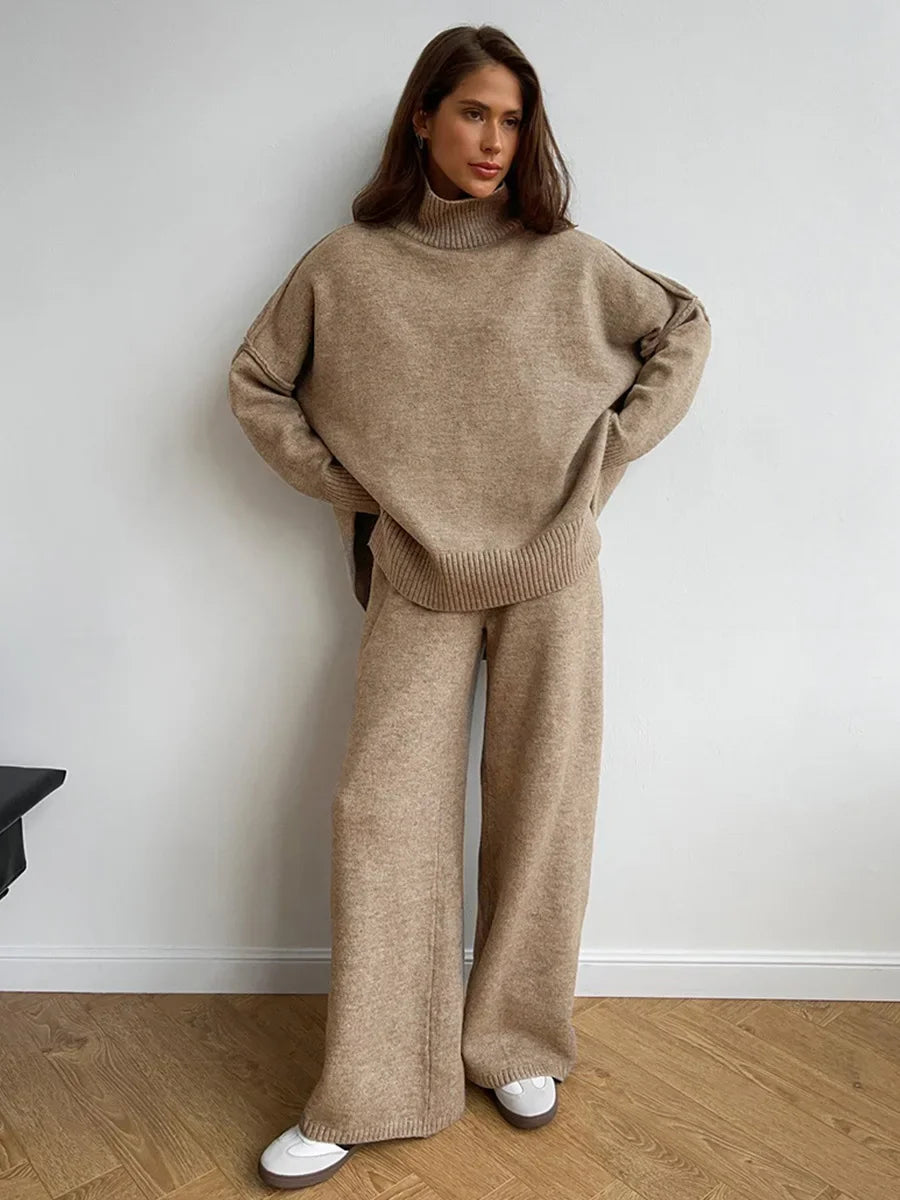 Women's Suit Set™ Loose-fit turtle Neck Sweater Thickened Knit Trousers