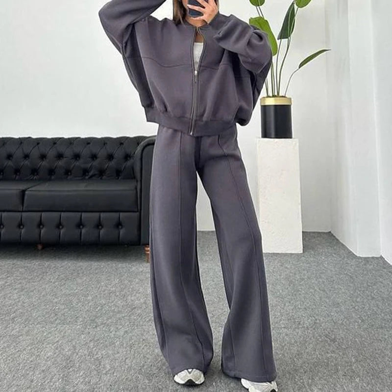 Women's BKLD Tracksuit Sets™ Zip-up Loose Cropped Cardigan + Drawstring Sweatpants