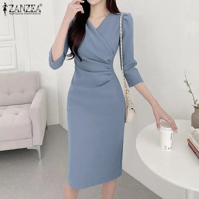 Women's ZANZEA Long Dress™ Solid Color Knee Length Bodycon Sundress