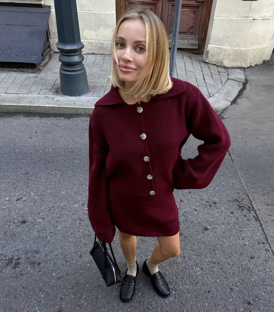 Women's Knitted Shirt and Skirt Set™ Long Sleeve Single Breasted Turn-Down Collar Shirt & Mini Skirt Cardigan Suits