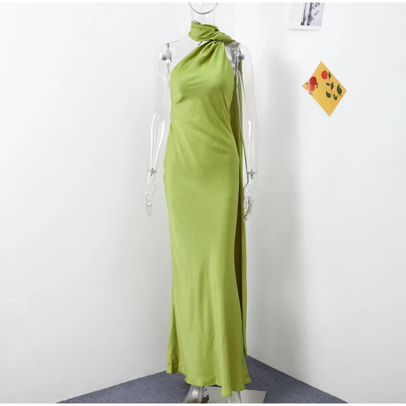 Women's Solid Ribbon Halter Dress™ Off Shoulder Sleeveless Backless Slim Maxi Dresses