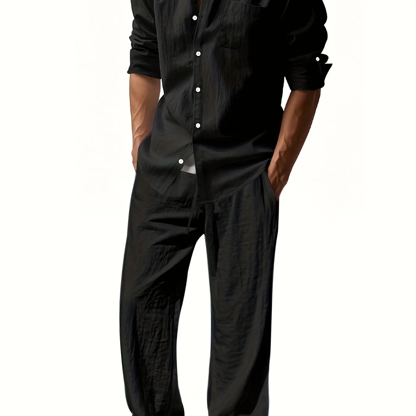 Men's Casual Linen Suit™ Long Sleeve Crew Neck T-shirt +Loose Fit Pants