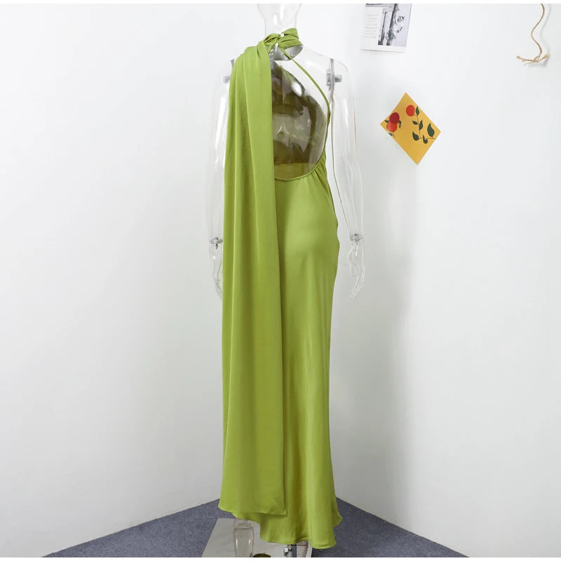 Women's Solid Ribbon Halter Dress™ Off Shoulder Sleeveless Backless Slim Maxi Dresses