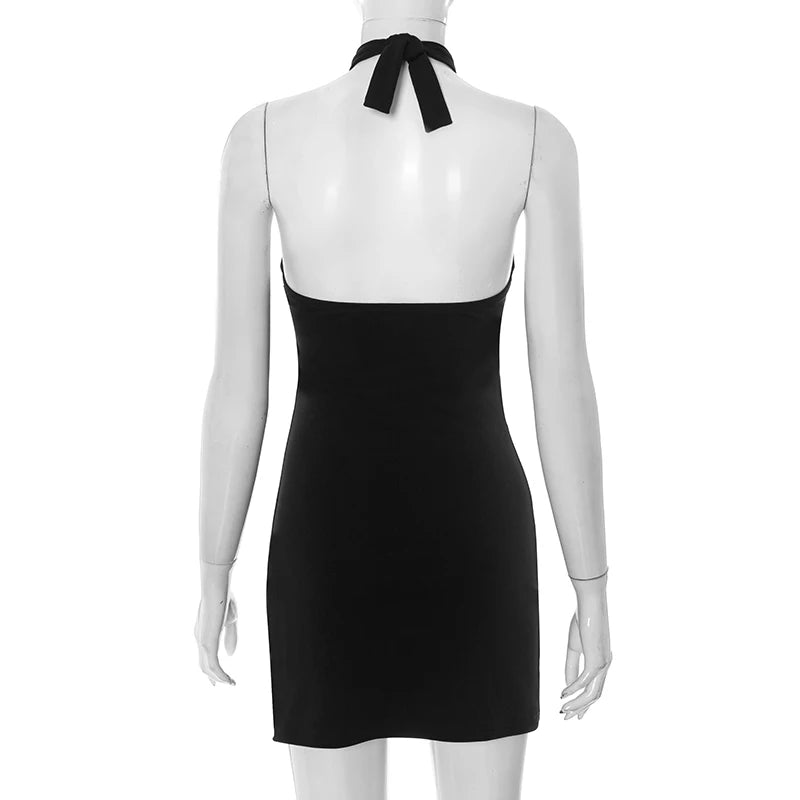 Women's CUTENOVA Dress™ Solid Color Sexy Hanging Neck Tie Straps Backless Slim Short Dress