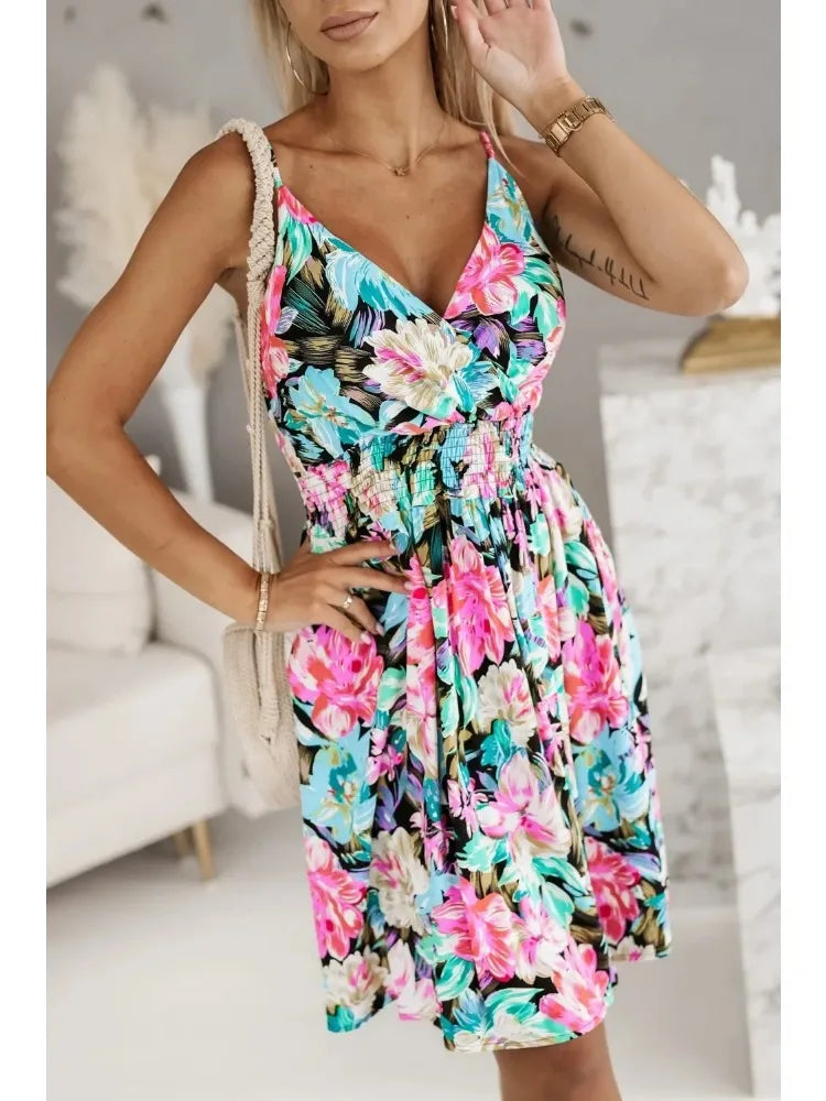 Women's Summer Wrap Pleated Dresses™ Floral Print Spaghetti Strap Sling Dress