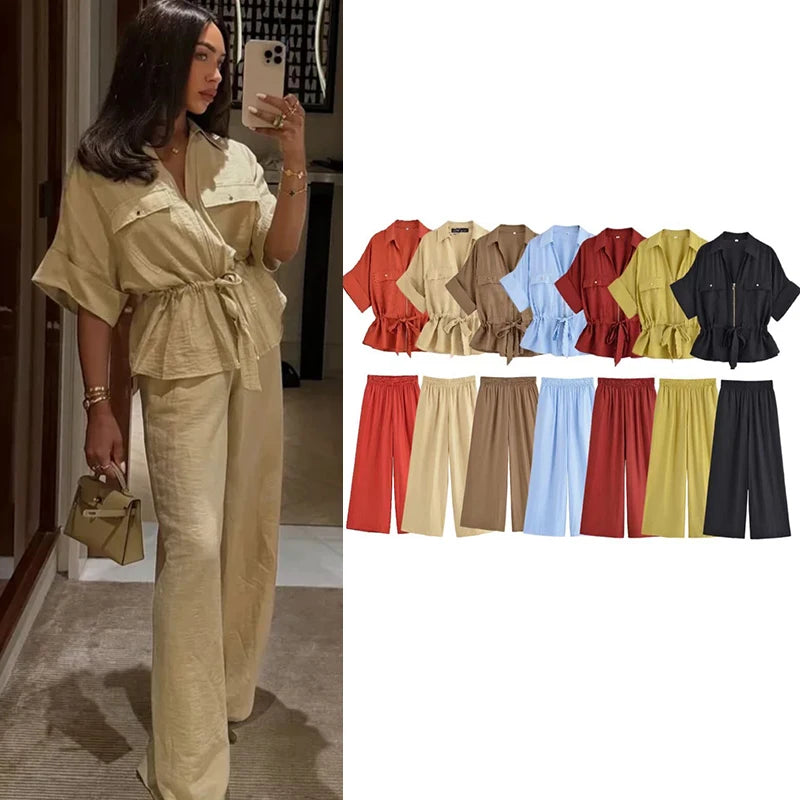 Women' Summer SUIT™ Elastic Waist Pants+ Short Sleeve T-shirt 2-piece Set