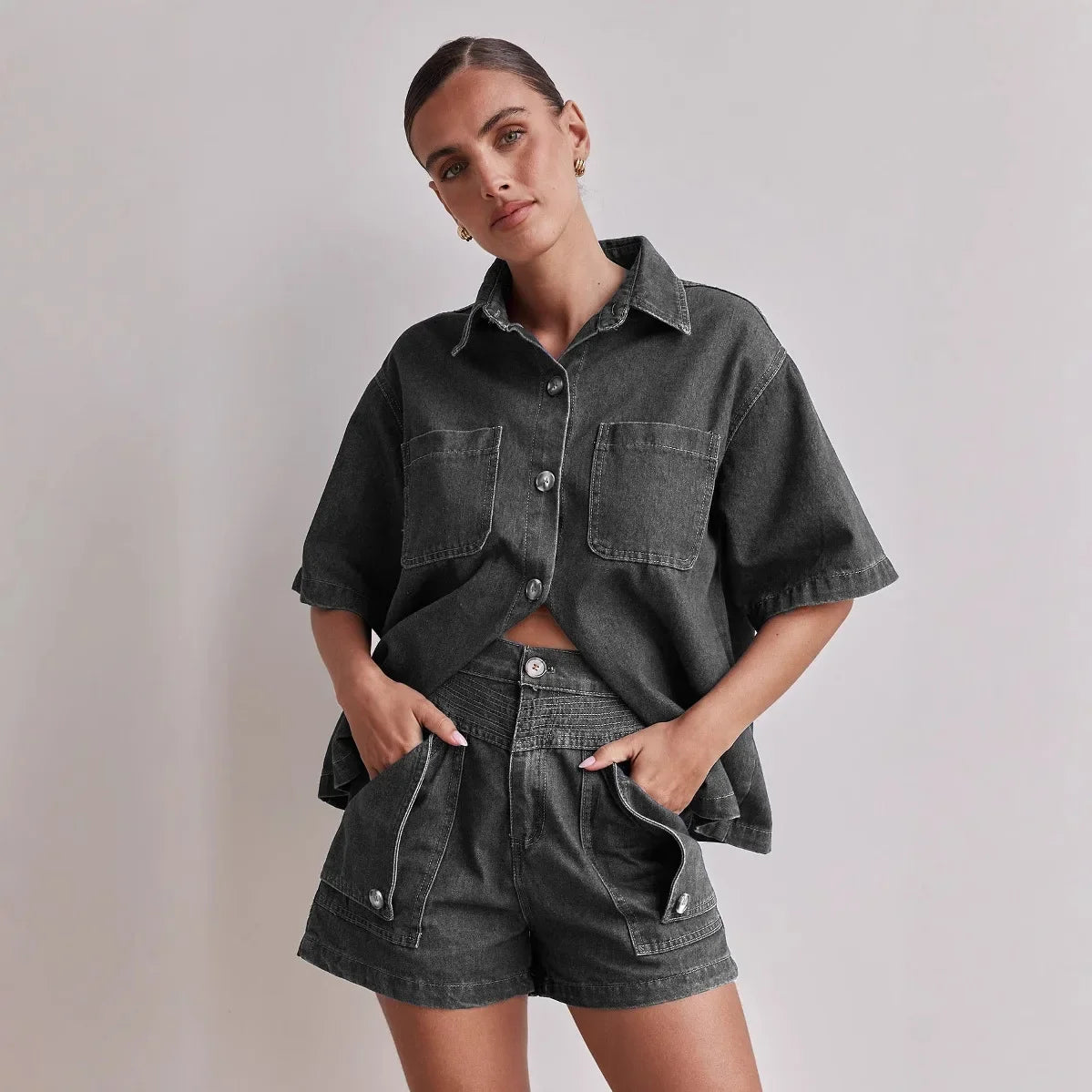 Women's Cross-Border Summer Suit™ Casual Vintage Loose-Fit Denim Shorts Suit