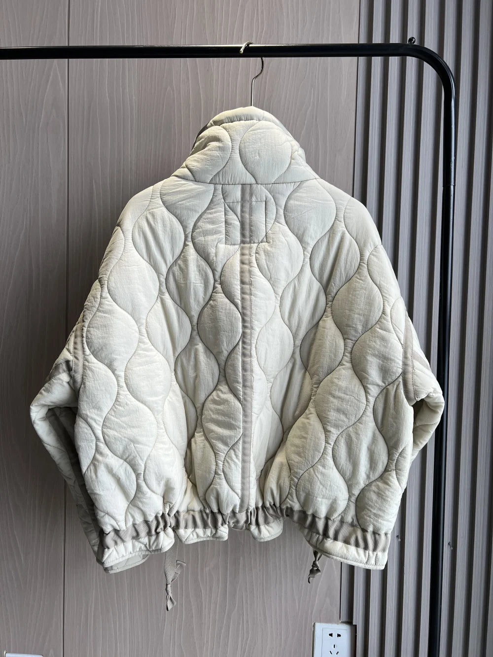 Women's Quilted Coat™ drawstring ties high neck pocket clip cotton jacket for women
