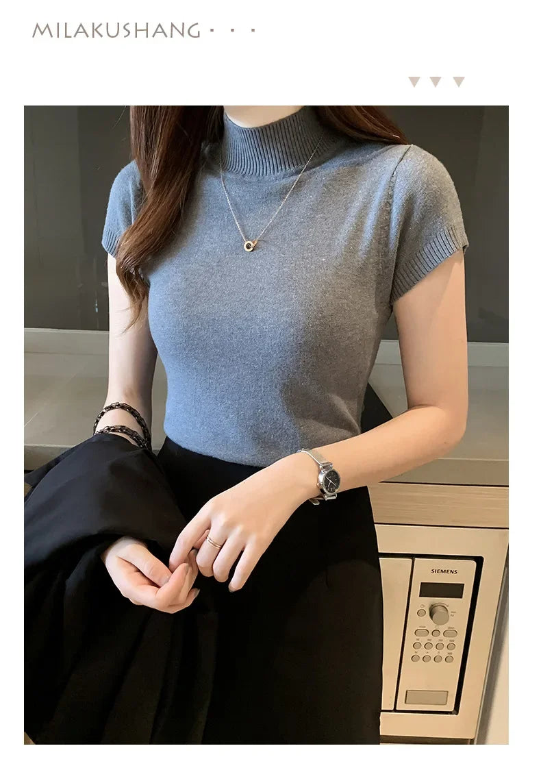 Women's Half-High Neck T-Shirt™ Casual Korean Style Elegant Tops