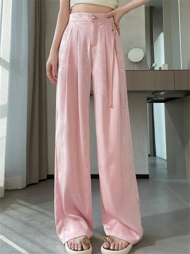 Women's Jacquard Wide Leg Satin Pants™ Casual Loose Pants