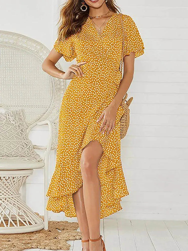Women's Maxi Ruffles Wrap Dress™ Women Floral Print Boho Long Chiffon Dress