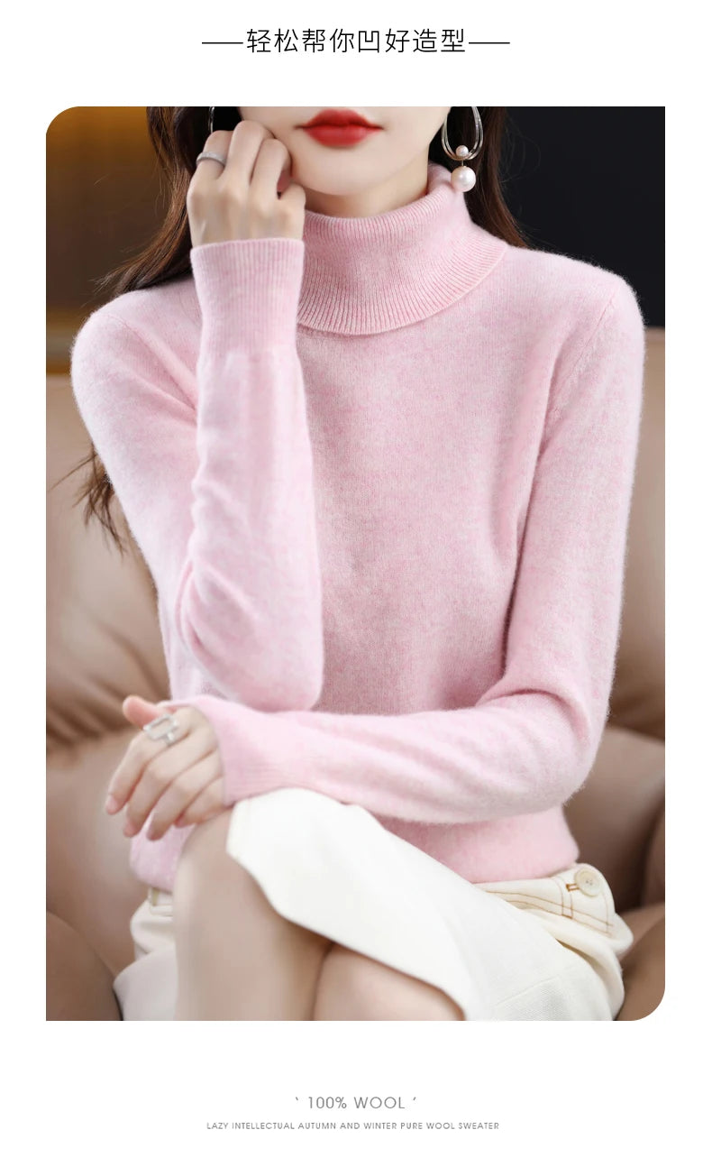 Merino Wool Cashmere Sweater™ Women Knitted Sweater Turtleneck Long Sleeve Pullovers