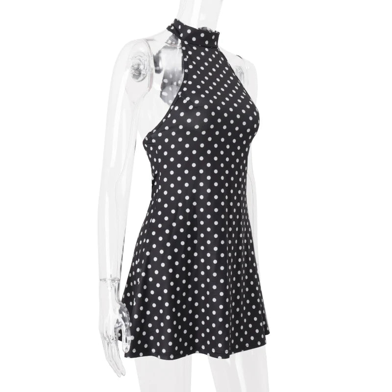 Women's Dress™ Polka Dot Elegant Off Shoulder Sleeveless Backless High Waist Halter Mini Dress