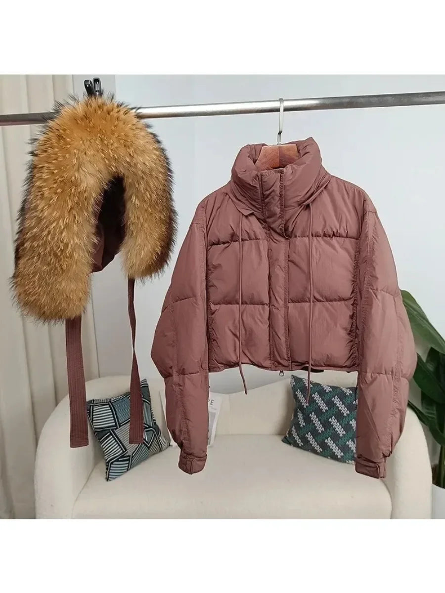 Women's Duck Down Loose Winter Jacket™ Real Fox Fur Raccoon Fur Collar Hooded Thick Warm Detachable Coat