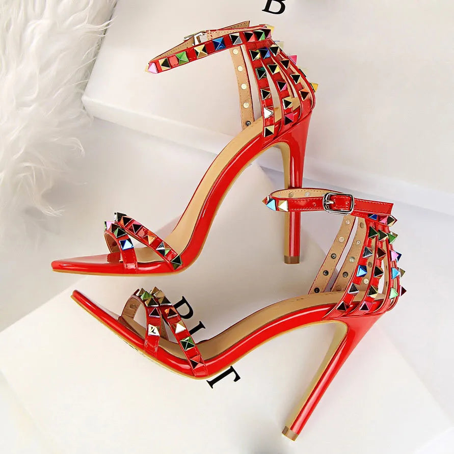 Women High Heels Rivets Studded Sandals™ Stiletto Gladiator Pumps Open Toe Luxury Sandals