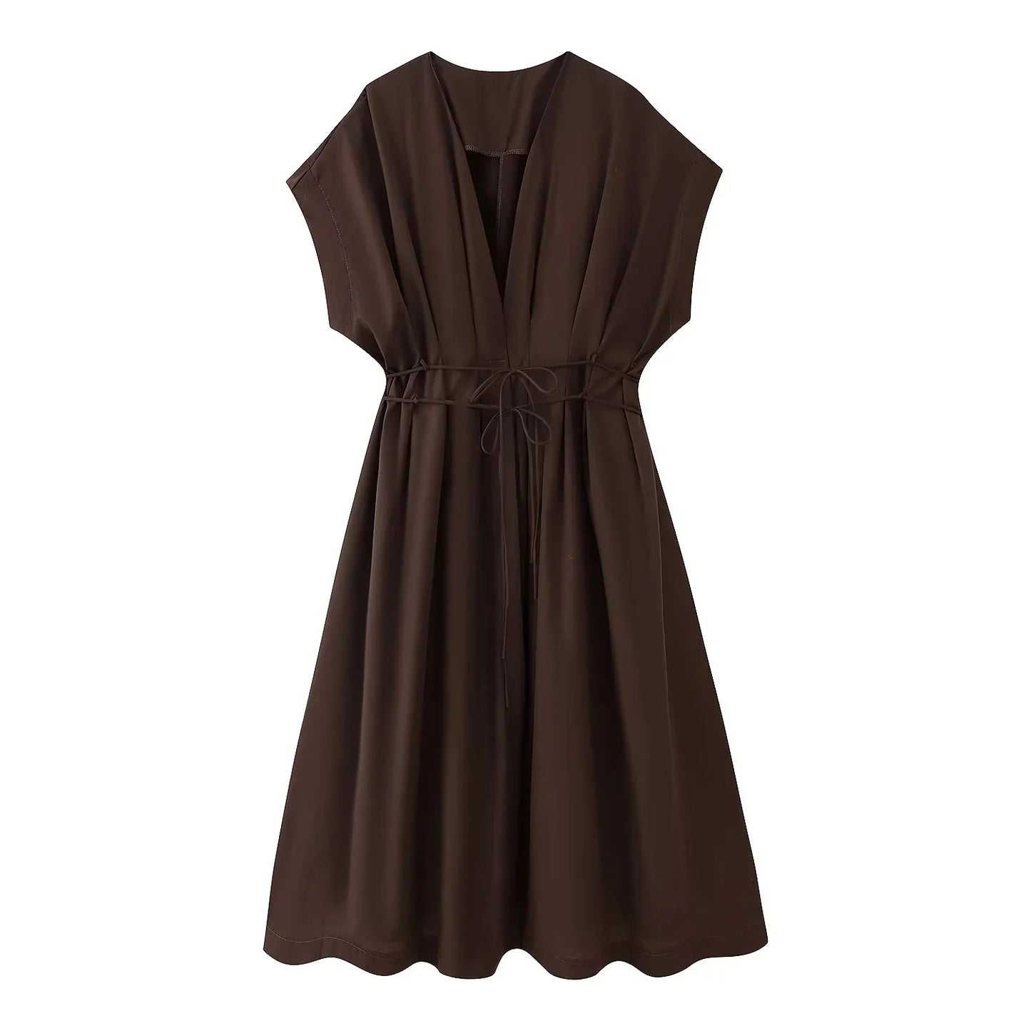 Women's Dresses™ TRAFZA Vintage Fashion Single Breasted Sashes Draped V Neck Sleeveless Dresses