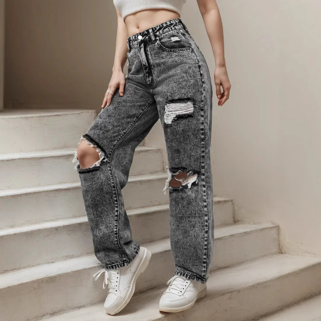 Women's Long Pants™ Hole Punch Casual Denim Trousers