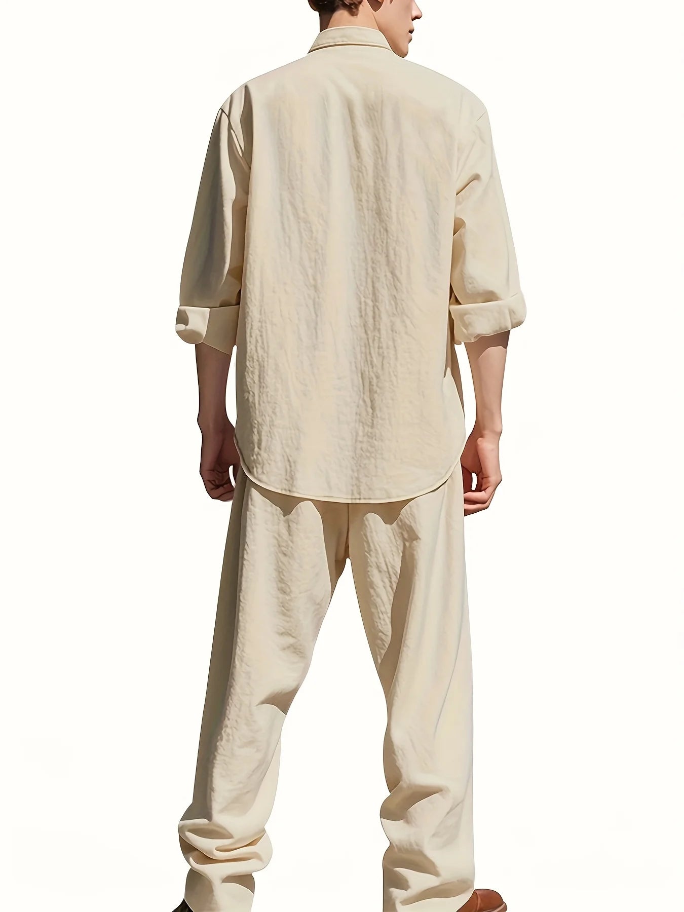 Men's Casual Linen Suit™ Long Sleeve Crew Neck T-shirt +Loose Fit Pants
