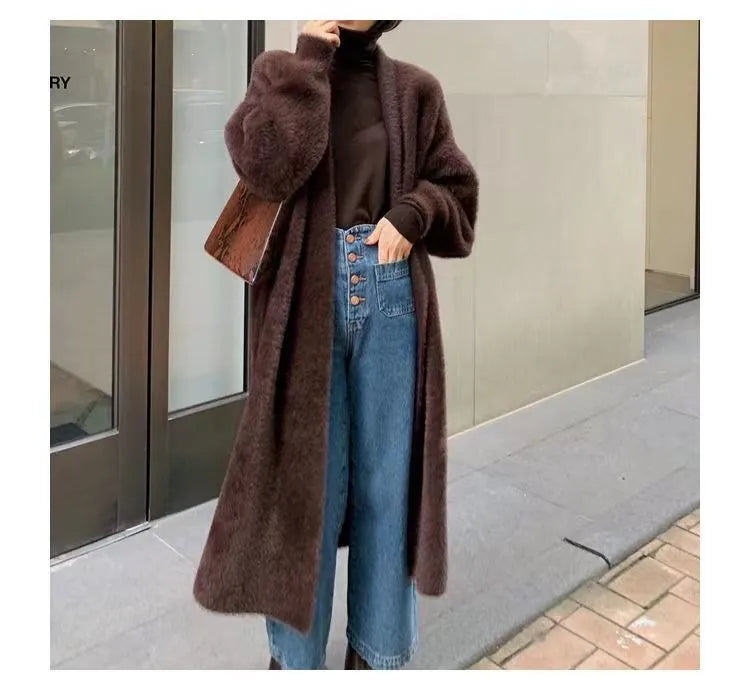 Women's Long Cardigan Coat™ Knitted fluffy Long Sleeve Cashmere Sweater Coat