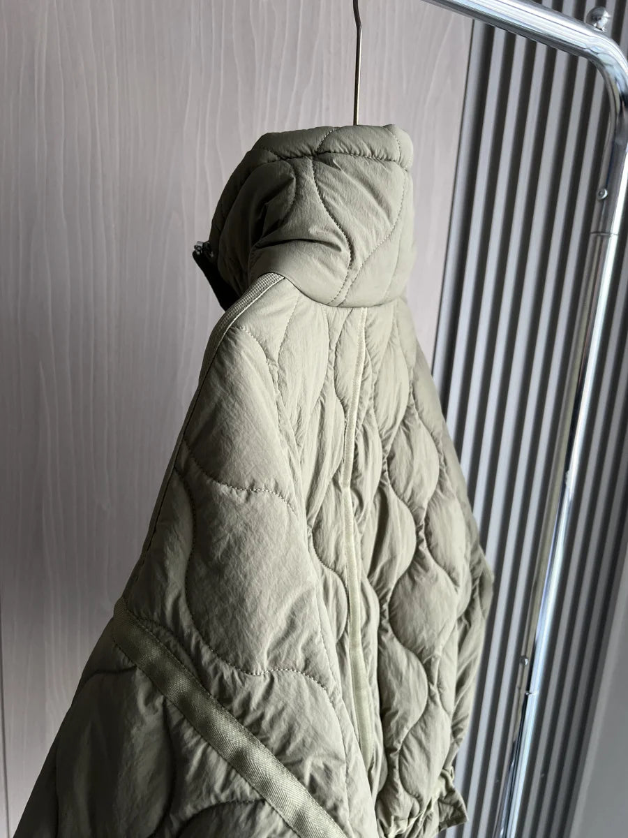 Women's Quilted Coat™ drawstring ties high neck pocket clip cotton jacket for women