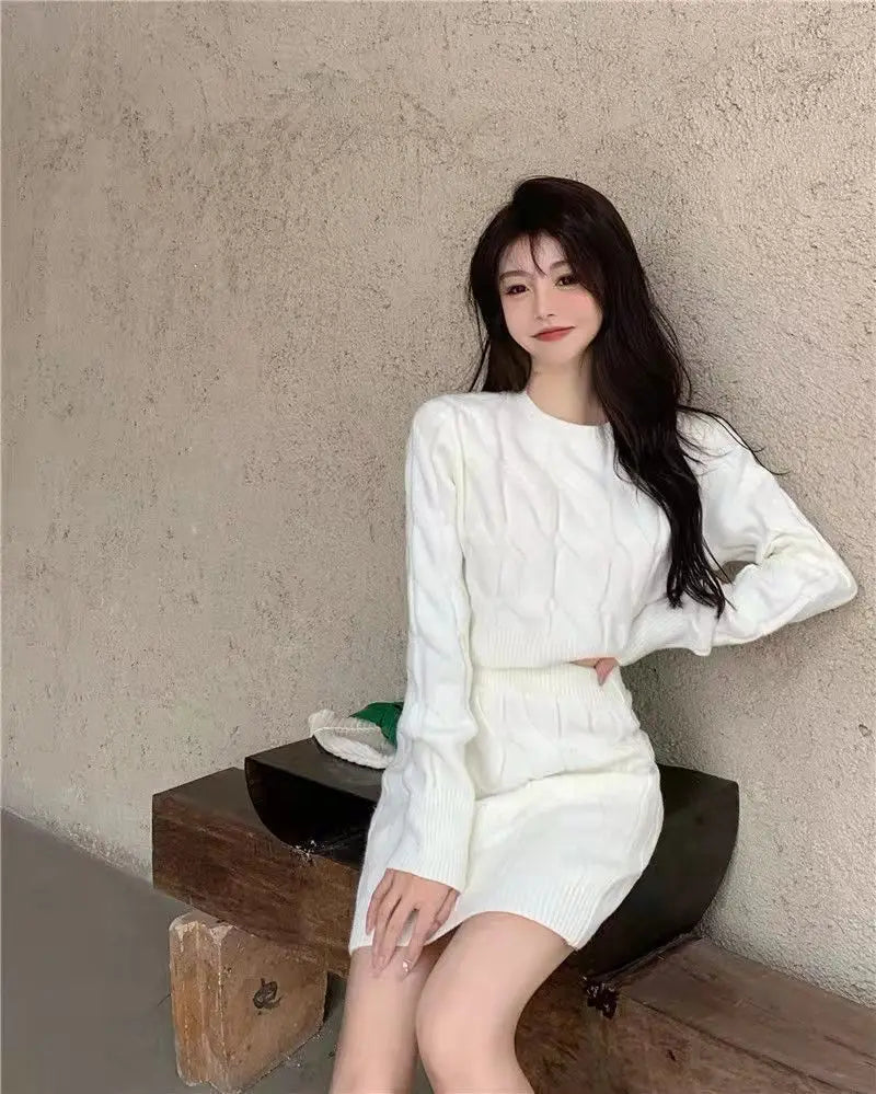 Women's Two Piece of Pullover™ Autumn/Winter Knitted Short Sweater and Skirt