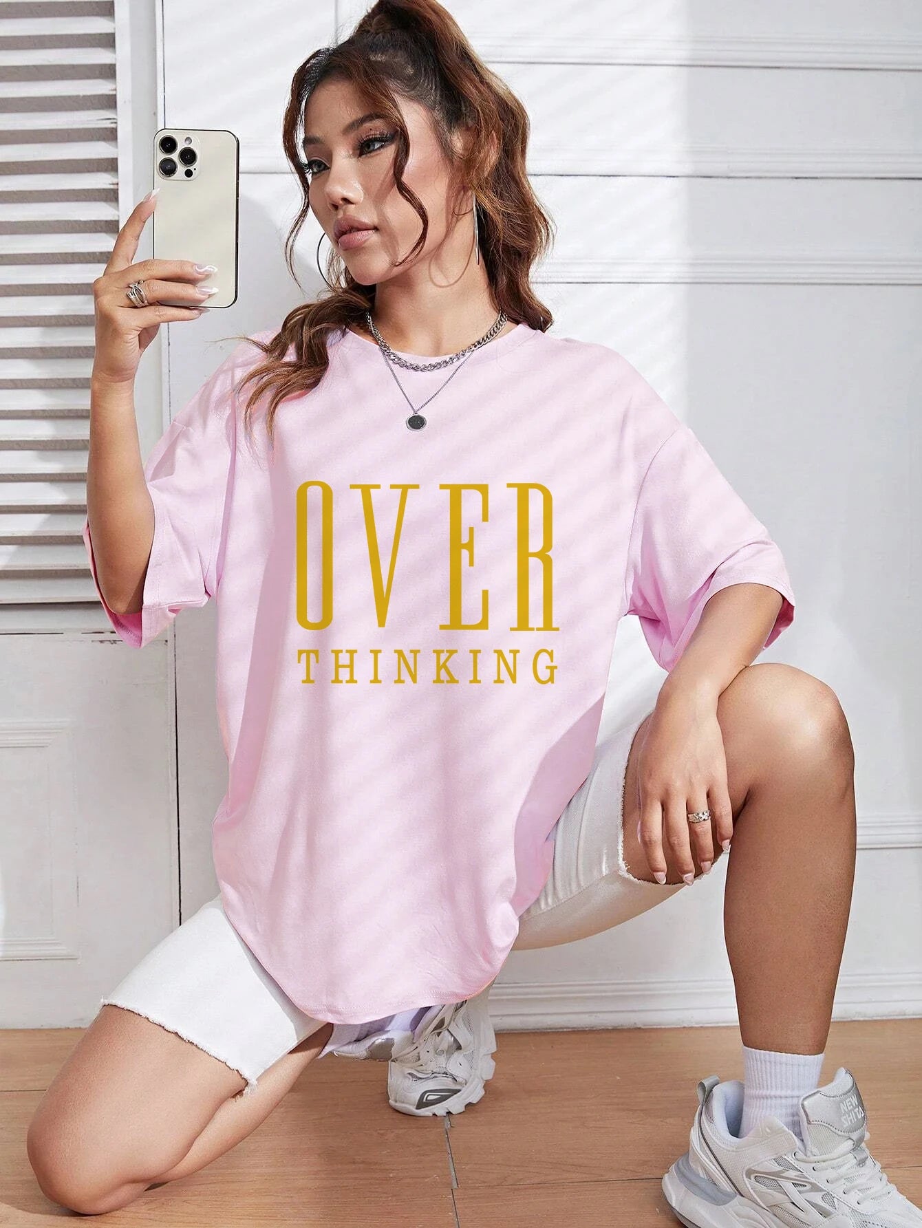 Over Thinking Letter Print Women's Cotton Short Sleeve Vintage T-shirt™ Breathable O-Neck T-Shirts