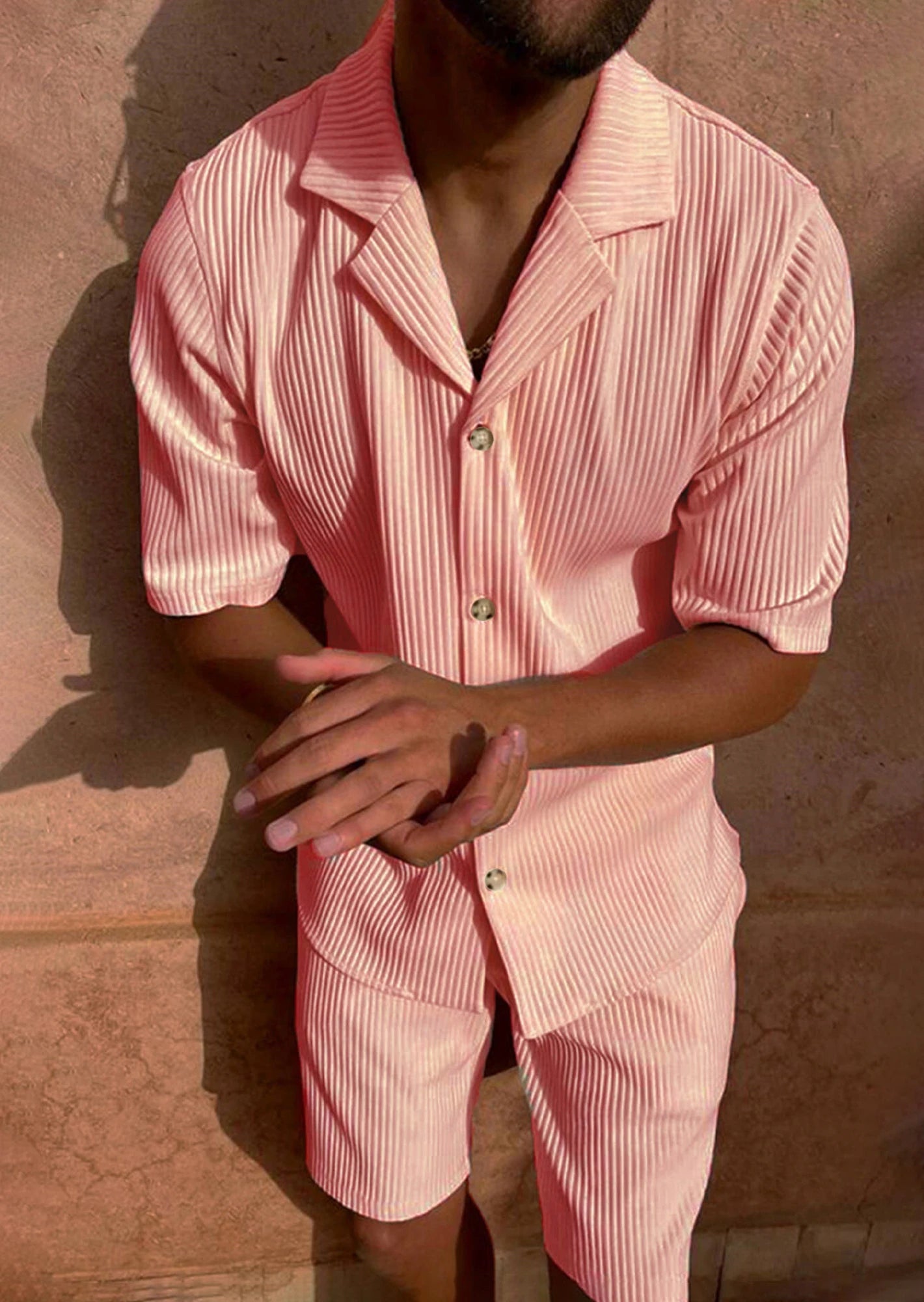 Men's Summer Suit™ Spring/Summer corduroy shorts sleeve shirt and shorts casual suit