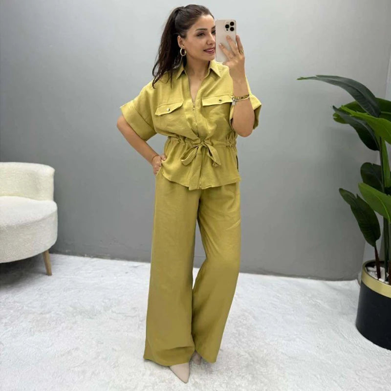Women' Summer SUIT™ Elastic Waist Pants+ Short Sleeve T-shirt 2-piece Set
