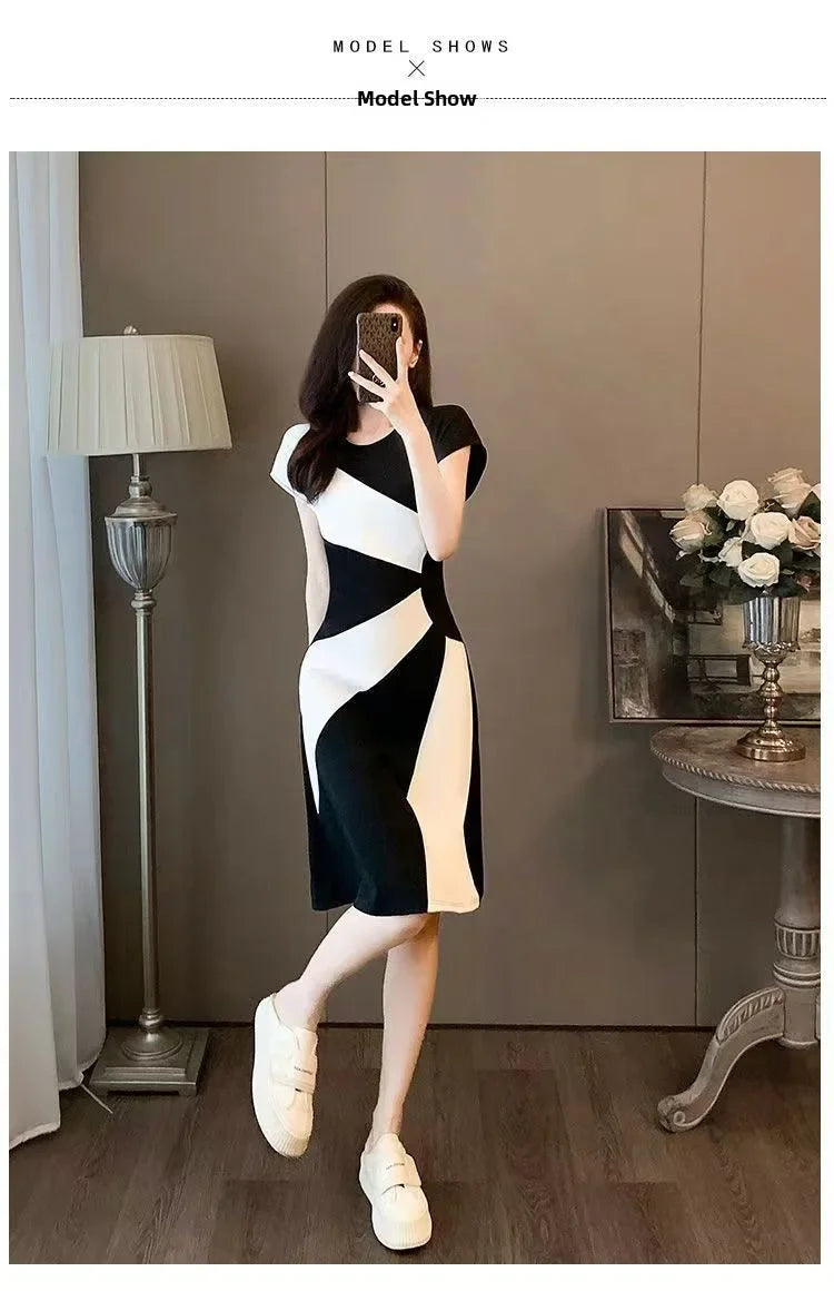 Women's Elegant Slimming Dress™ Black White Contrast Casual Dress
